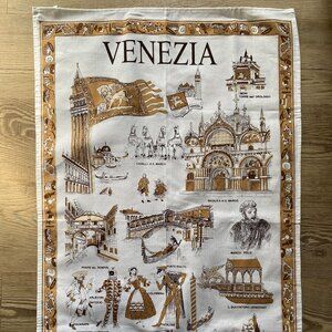 Vintage VENEZIA Venice Italy Monvenir Large Landmark Tea Towel Made In Italia